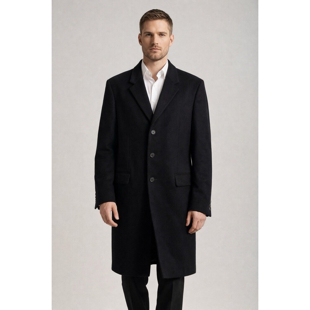JIL SANDER Black 100% Wool Coat 3 button closure Men's Size 46 Made In Italy
